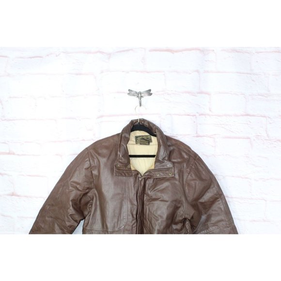 Eddie Bauer Brown Leather Nylon Lined Down Jacket Size L Tall - Picture 2 of 10